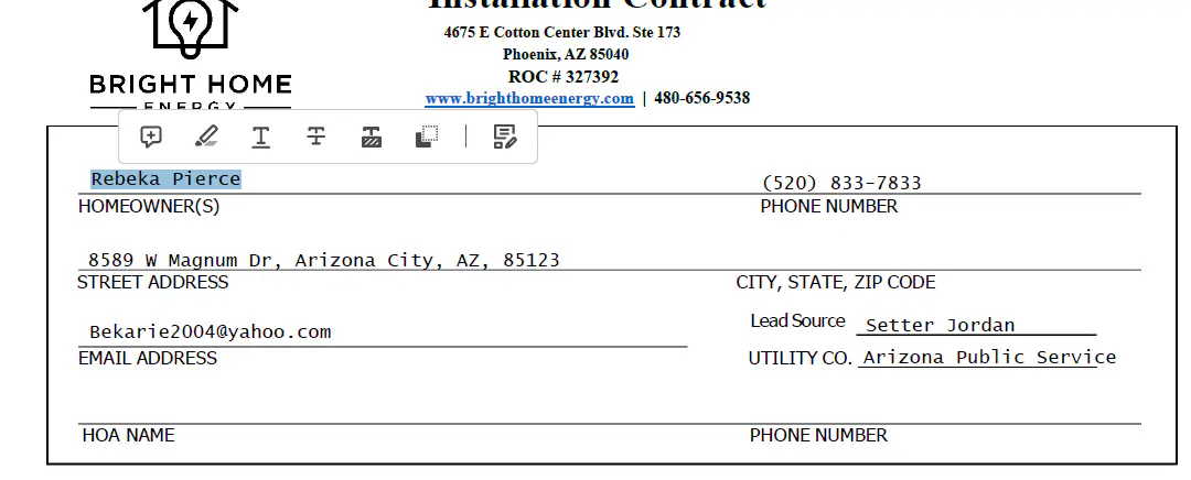 Contract with customer name