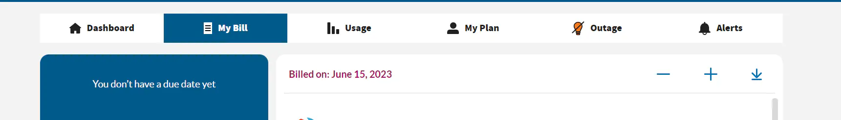 APS dashboard showing bill section