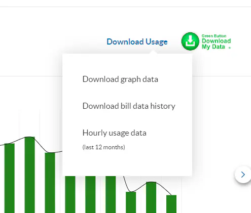 Download options dropdown showing Download Bill Data History option