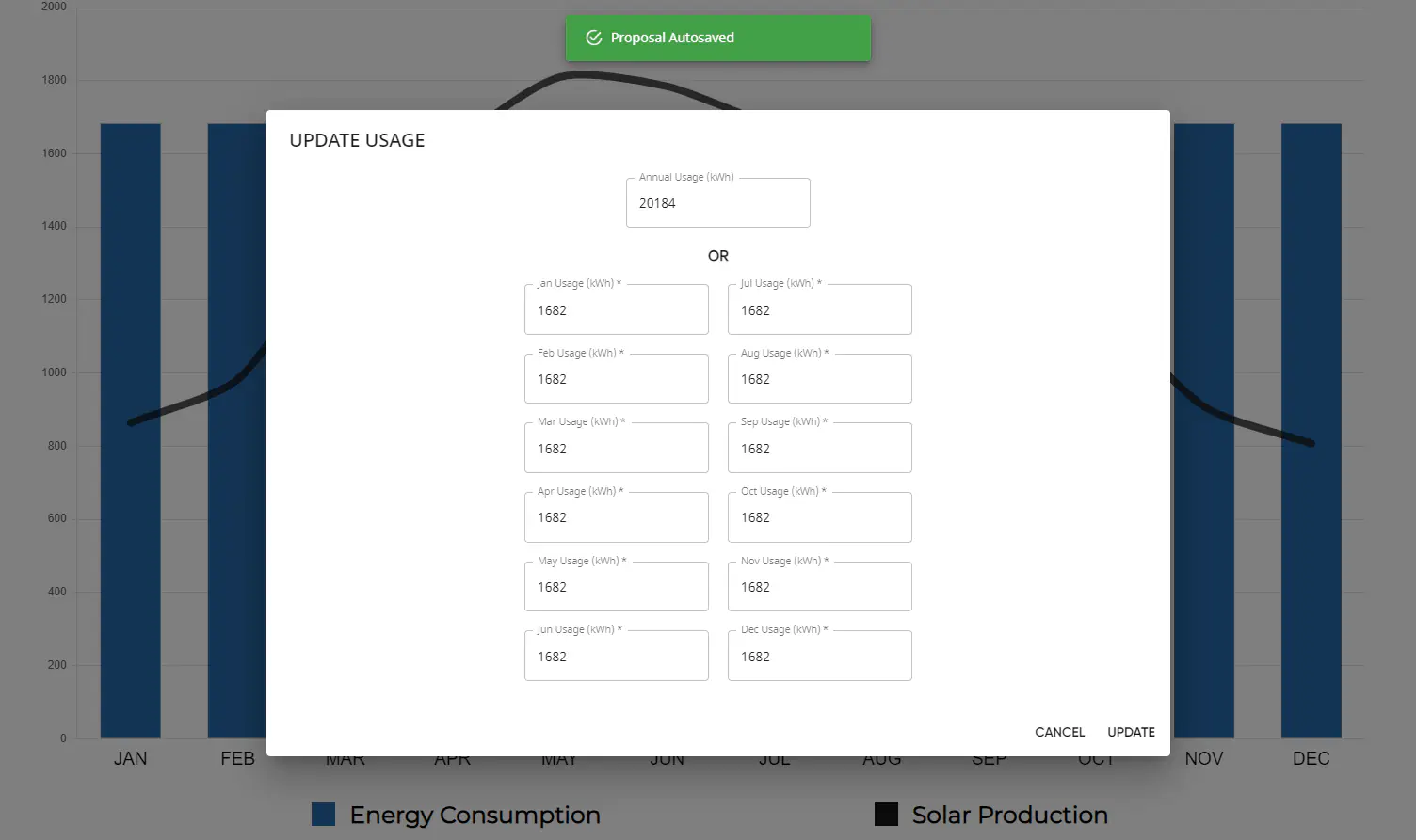 SRP usage export screen showing Energy Consumption and Solar Production data in tabular format