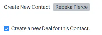 Conversion options screen showing 'Create a new Deal for this Contact' checkbox option