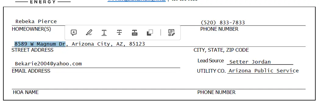 Contract with address highlighted