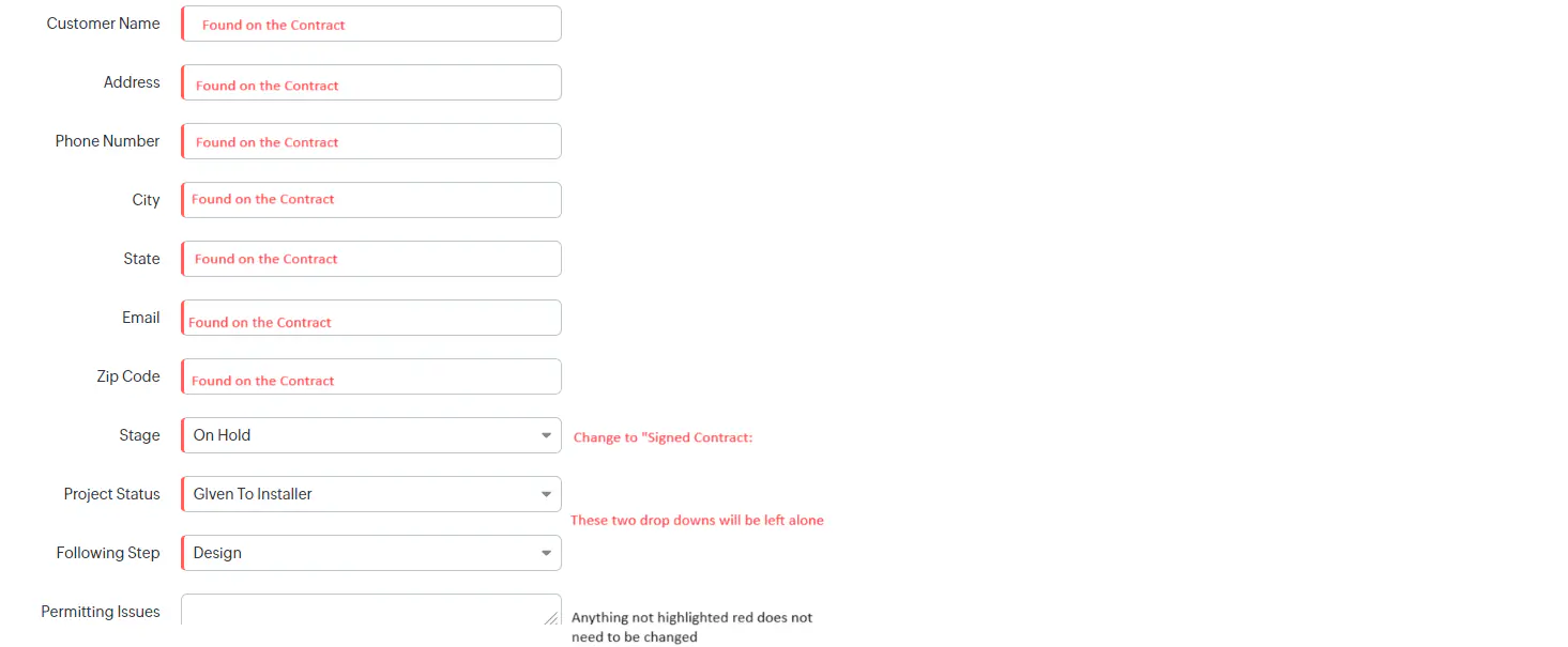 Deal information form showing all the fields that need to be filled in including deal name, amount, stage, product details, and various other deal-specific information