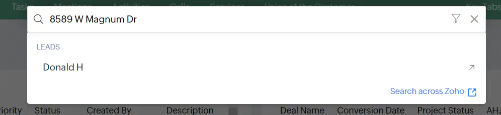 ZOHO search by address showing results