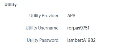 APS utility login credentials table